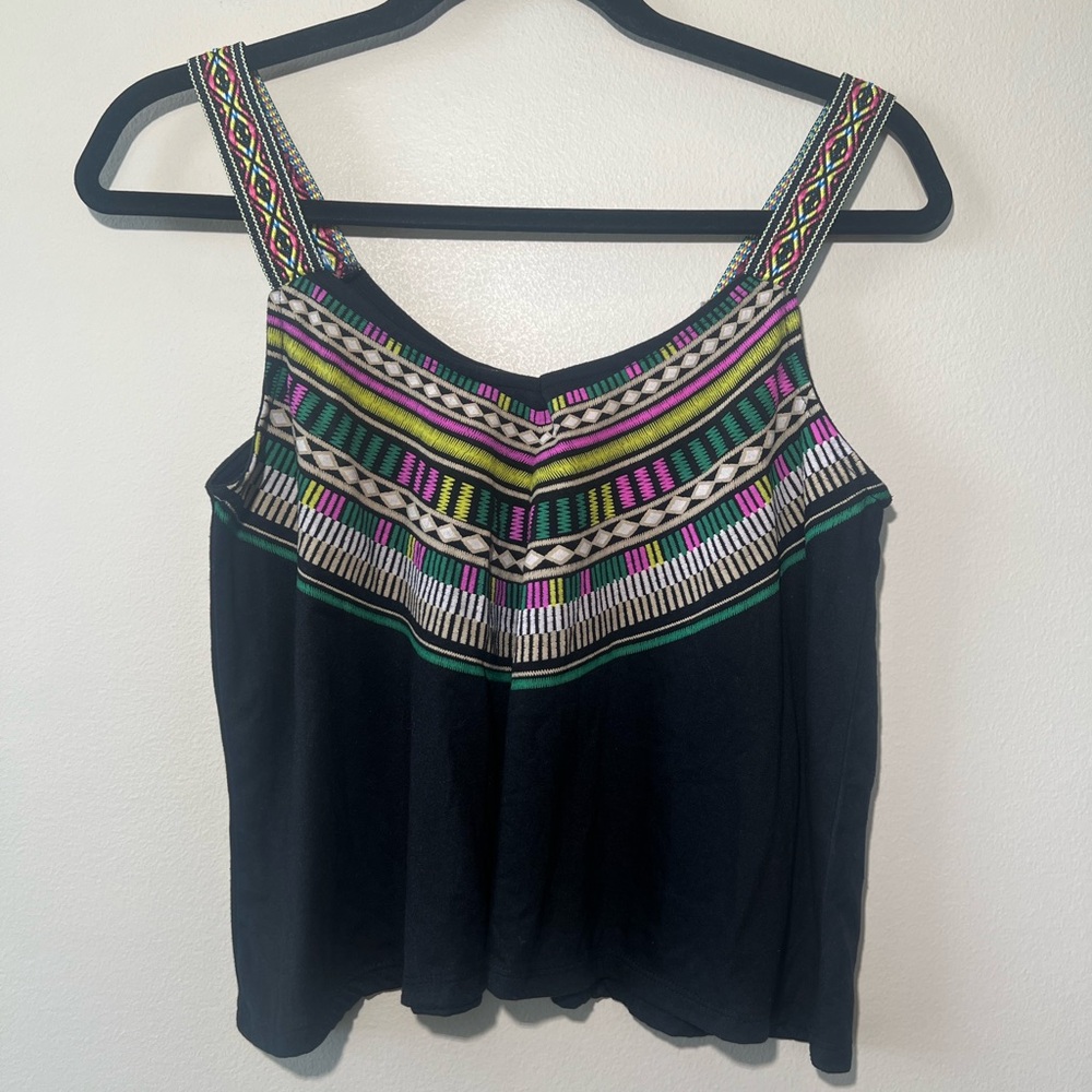 Almost Famous Midriff Boho Embellished Cropped‎ Tank Top Women M Colorful Summer